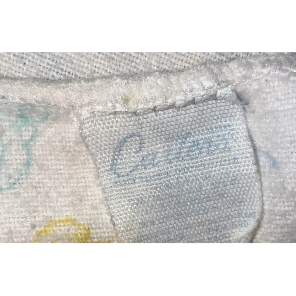 Vintage Carter's Flannel Receiving Blanket Bears Bunnies Rattles Toys Faded Read